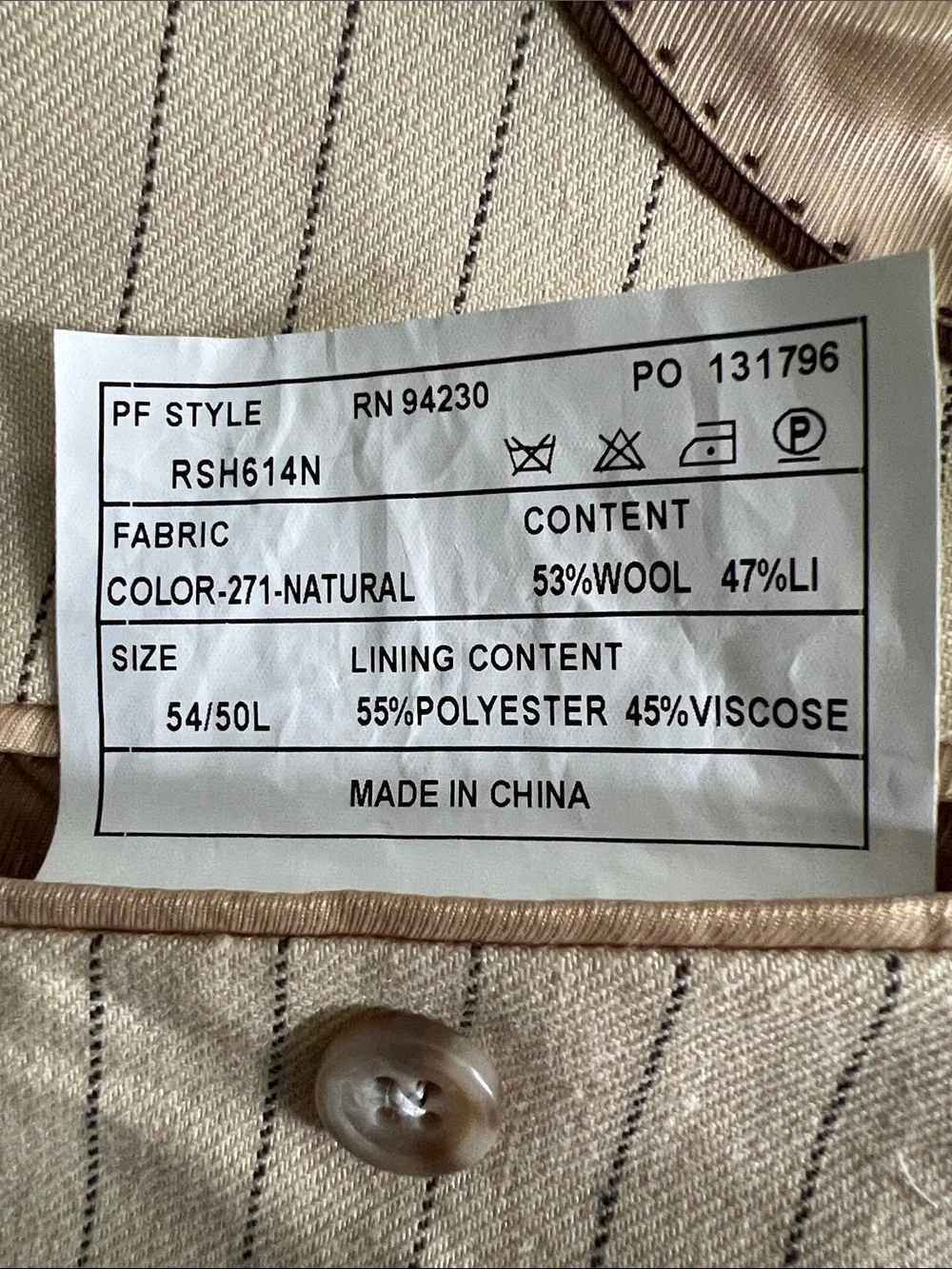 Wool & Linen Beige Woven Italian Fabric, Pinstripe Sport Coat